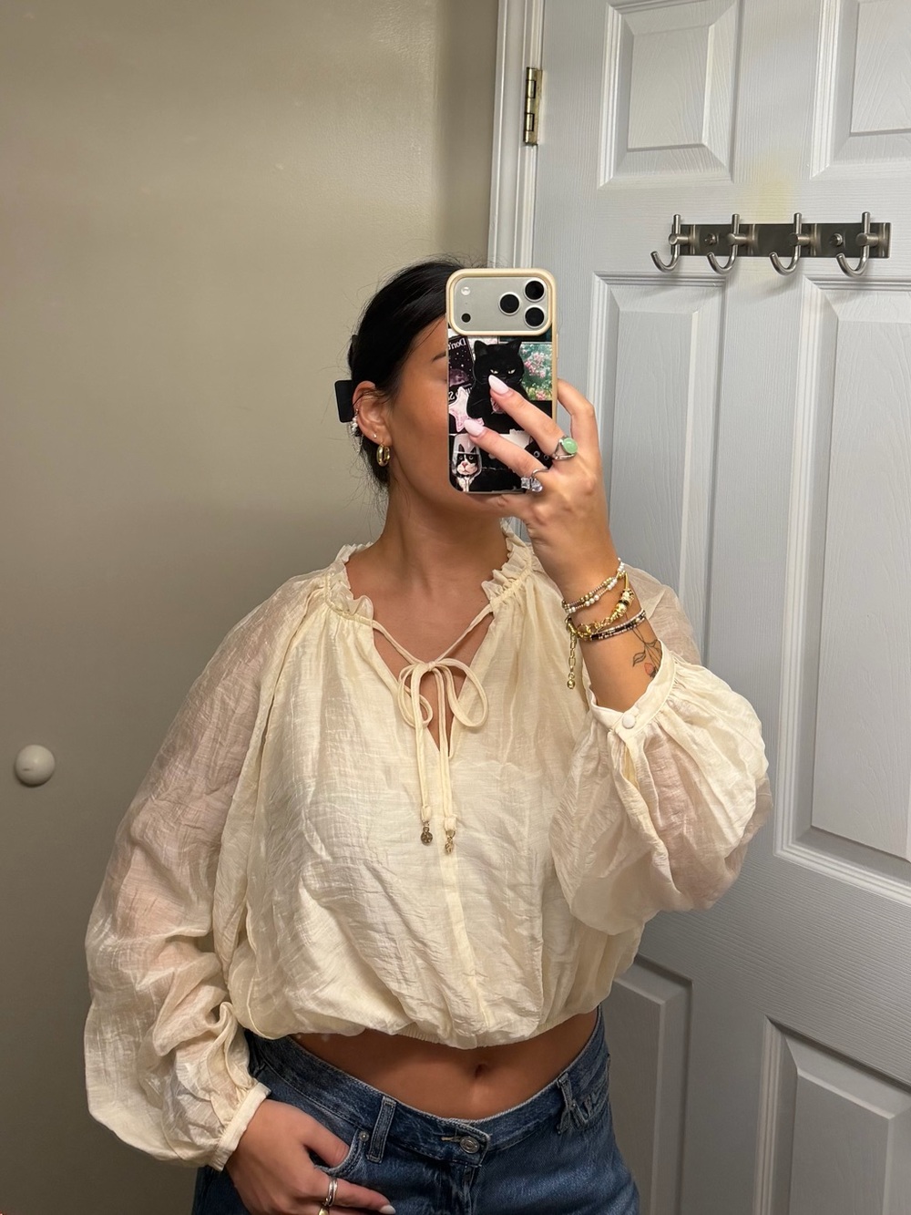 Women's Cream Zara Blouse with Tie Neck